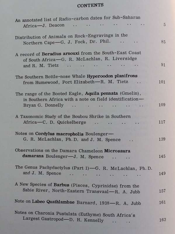 Annals of the Cape Provincial Museums, with Supplement (Vol. 5, August 1966)