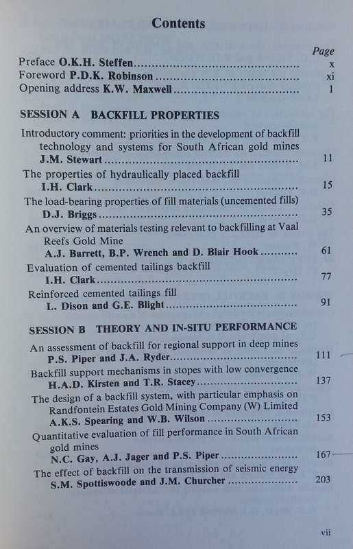 Backfill in South African Mines