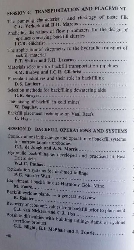 Backfill in South African Mines