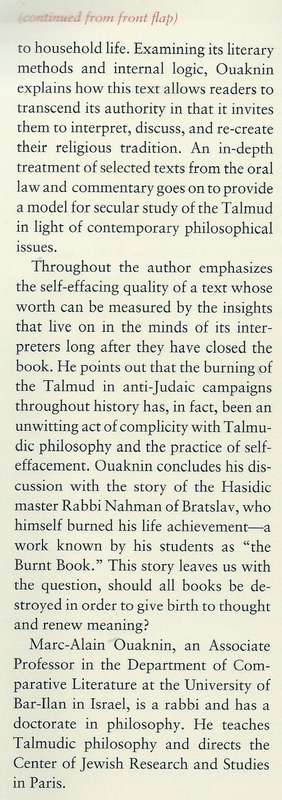 The Burnt Book: Reading the Talmud | Marc-Alain Ouaknin