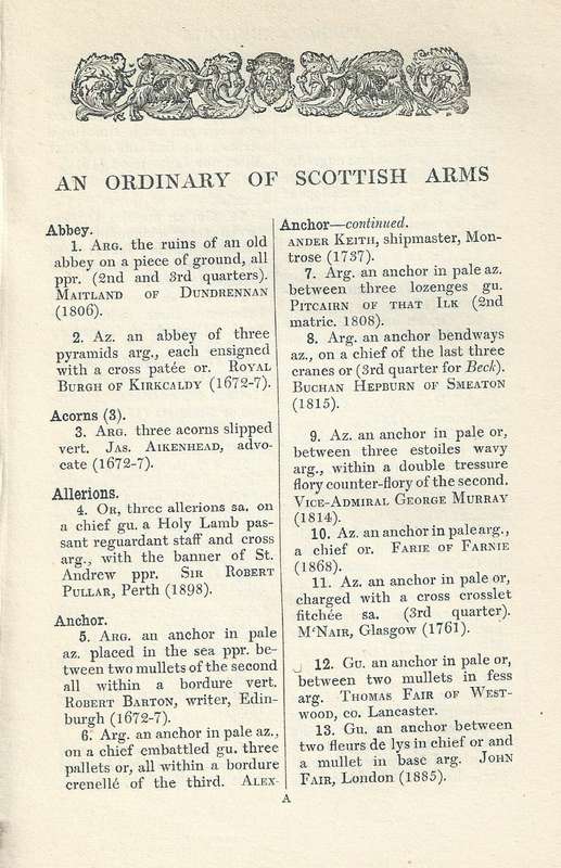 An Ordinary of Scottish Arms, Contained in the Public Register of All Arms and Bearings in Scotla...