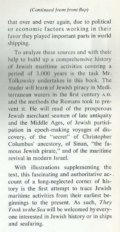 They Took to the Sea: A Historical Survey of Jewish Maritime Activities | Samuel Tolkowsky