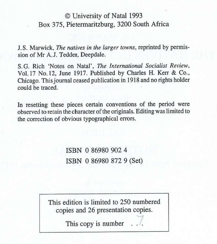 A Lecture on The Natives in the Larger Towns, and Notes on Natal (Limited Edition) | J. S. Marwic...