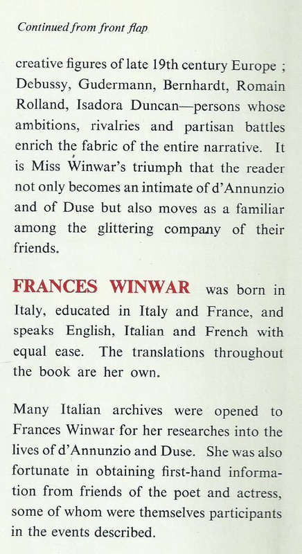 Wings of Fire: A Dual Biography of Gabrielle d'Annunzio & Eleonora Duse | Frances Winwar