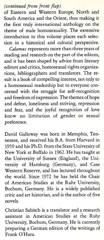 Calamus: Male Homosexuality in Twentieth-Century Literature, An International Anthology (Inscribe...