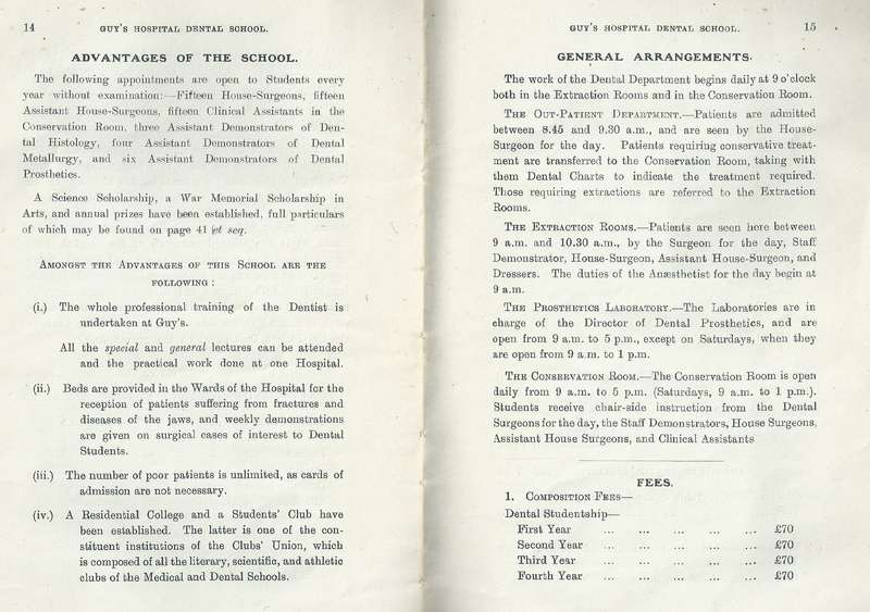 Guy's Hospital Dental School,1921-1922 (Prospectus/Guide)