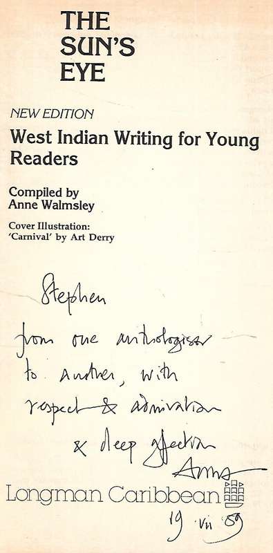 The Sun's Eye: West Indian Writing for Young Readers (Inscribed by Editor) | Anne Walmsley (Ed.)
