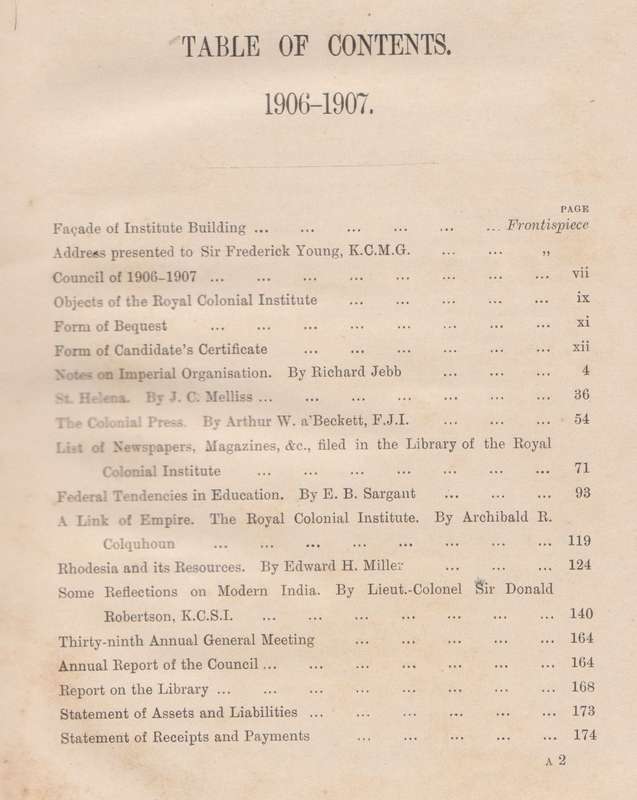 Proceedings of the Royal Colonial Institute (Vol. XXXVIII, 1906-1907)