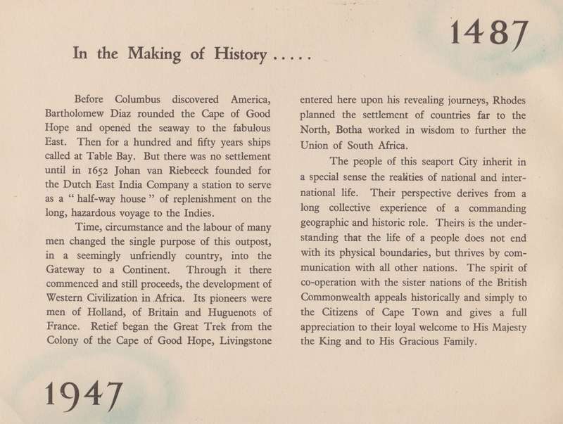 City of Cape Town: Royal Visit 1947 (Souvenir Brochure)