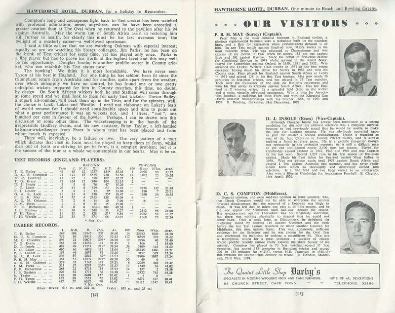 14th M.C.C. Cricket Tour of South Africa, 1956/1957, Official Souvenir Brochure | Geoffrey A. Che...