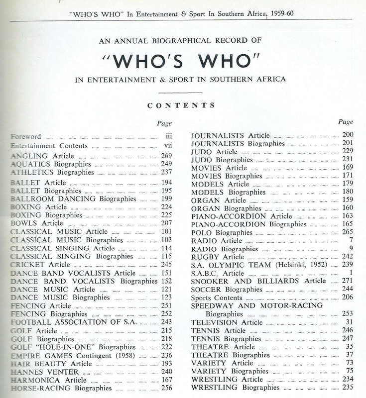 Who's Who in Entertainment & Sport in South Africa 1959-1960