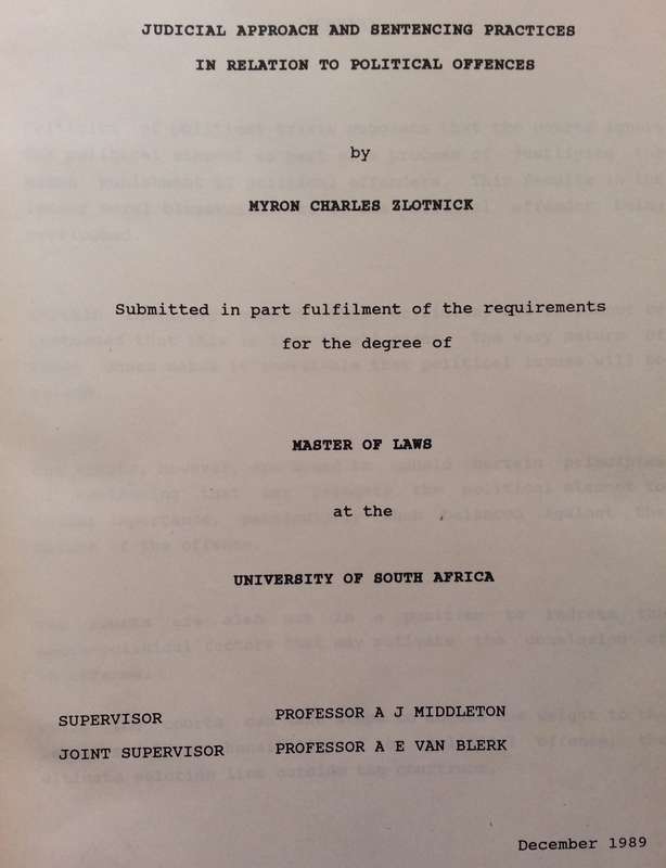 Judicial Approach and Sentencing Practices in Relation to Political Offences | M. C. Zlotnick