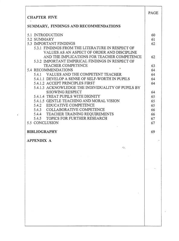 Values as an Aspect of Order and Discipline: Implication for the Management of Teacher Competence...