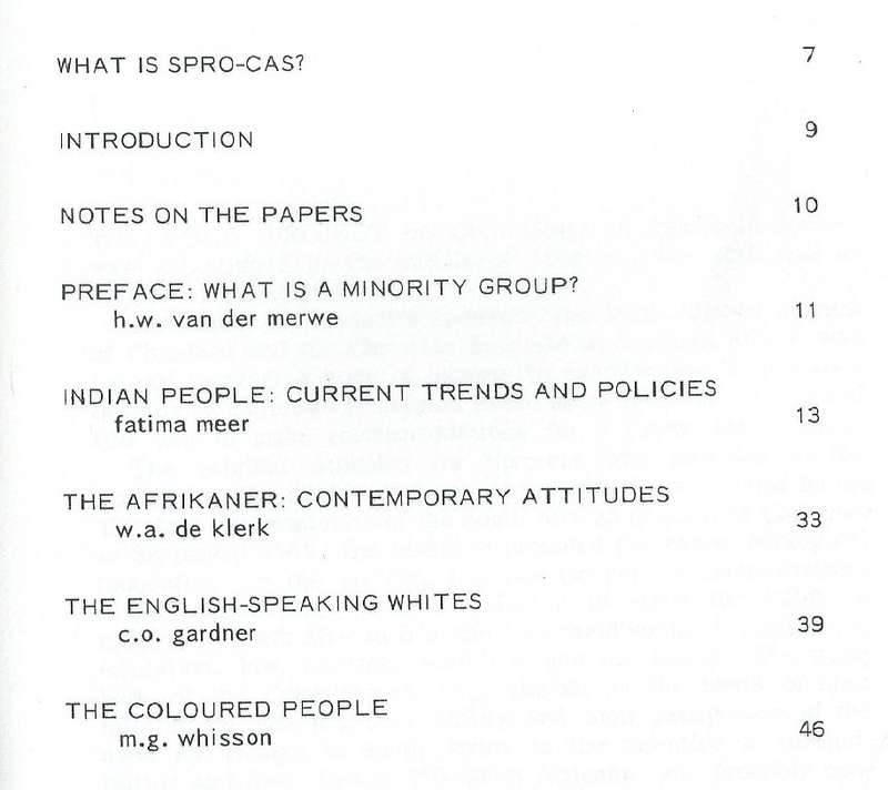 S. Africa's Minorities (Spro-Cas Publication No. 2)