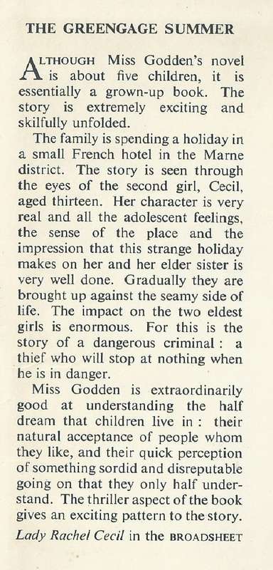 The Greengage Summer | Rumer Godden