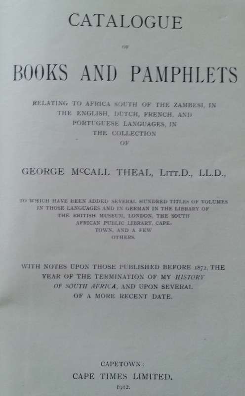 Catalogue of Books and Pamphlets Relating to Africa South of the Zambesi (First Edition, 1912) | ...