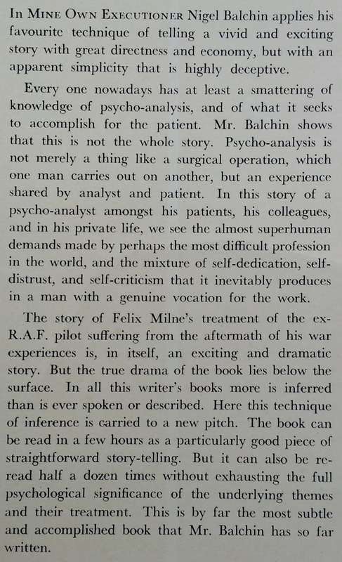 Mine Own Executioner: A Psychoanalytical Novel (Frist Canadian Edition, 1946) | Nigel Balchin