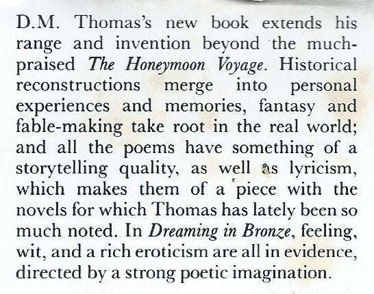 Dreaming in Bronze (First Edition 1981, Signed by Author) | D. M. Thomas
