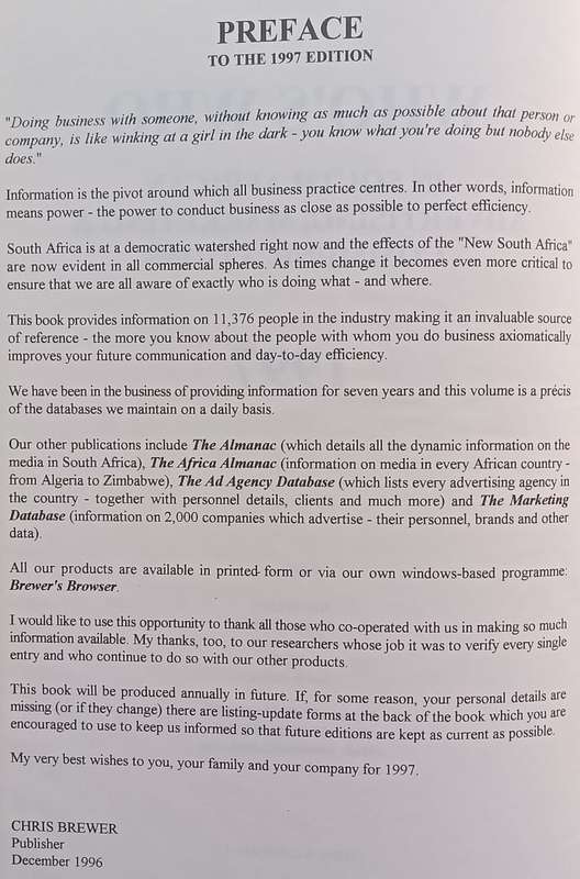 Brewers Whos Who in South African Marketing, Advertising & Communication 1997
