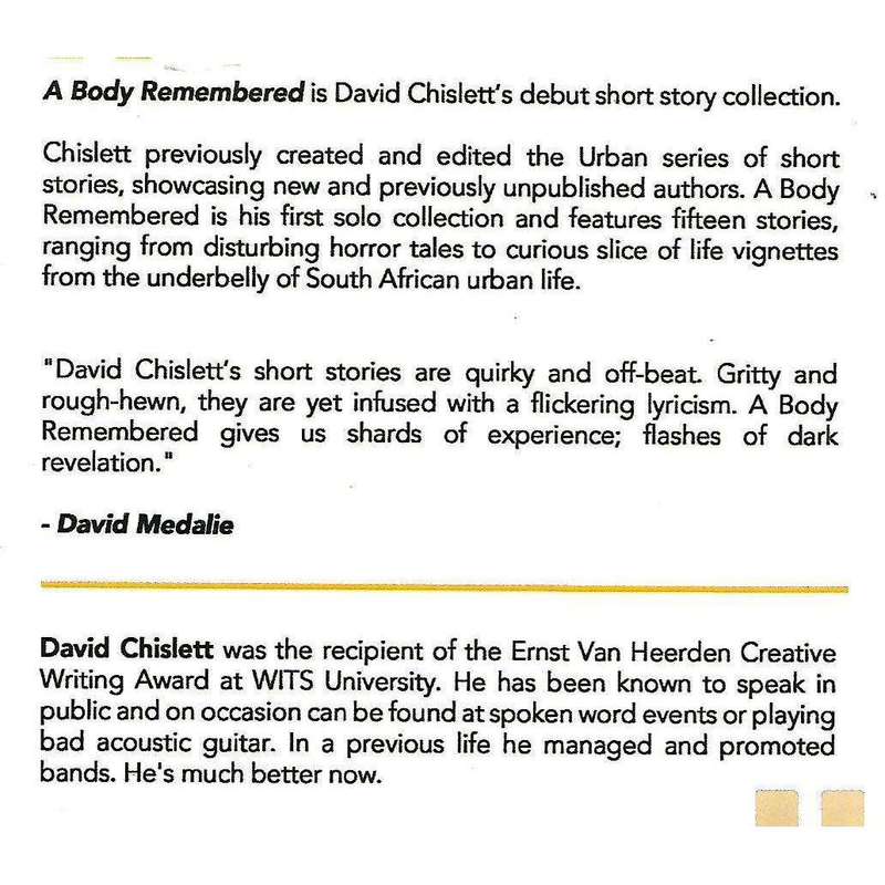 A Body Remembered (Inscribed by Author) | Daid Chislett