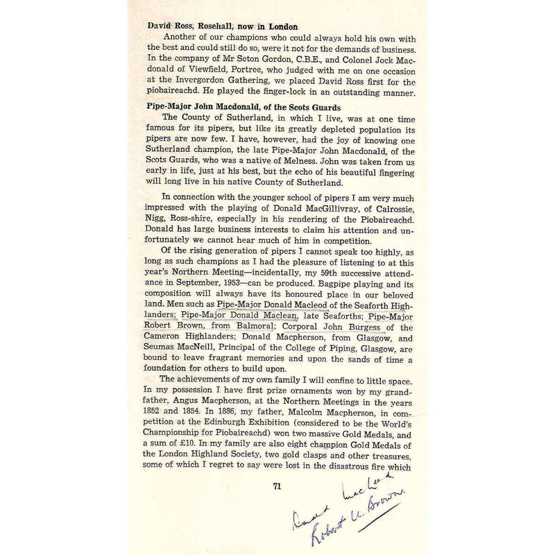 A Highlander Looks Back (Signed by Author, with Letter) | Angus Macpherson