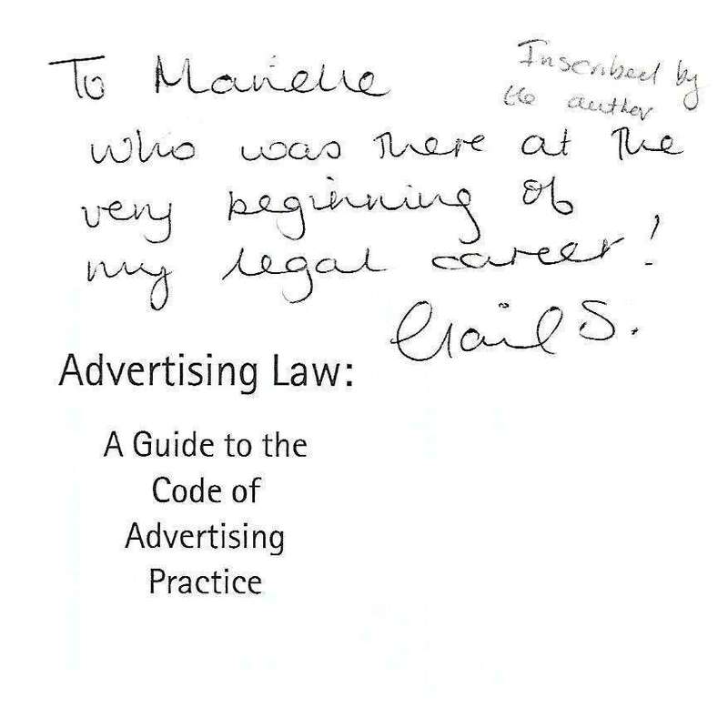 Advertising Law: A Guide to the Code of Advertising Practice (Inscribed by Author) | Gail Schimmel