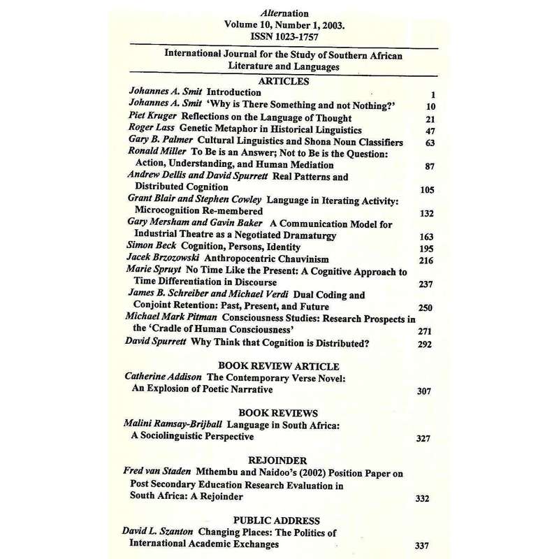 Alternation: Journal for the Study of Southern African Literature and Languages (Vol. 10, No. 1, ...