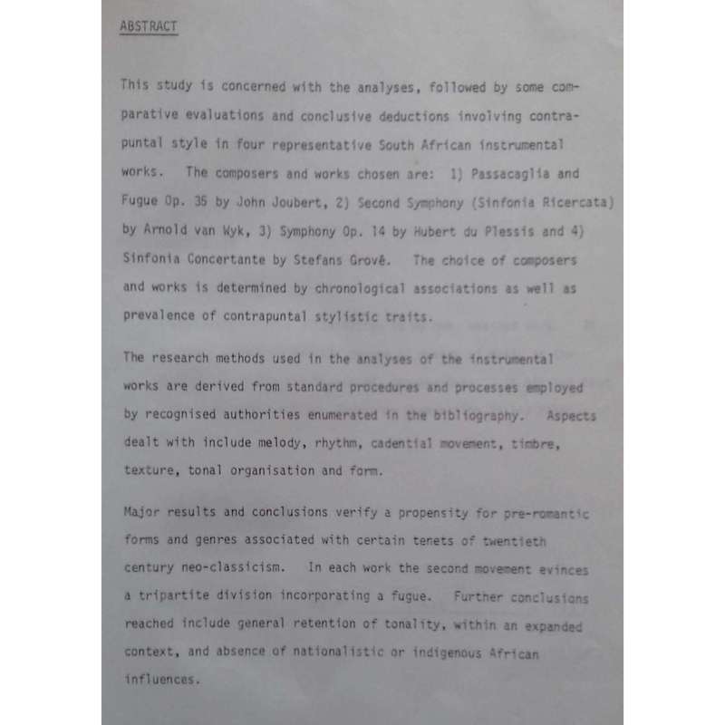 Analysis of Contrapuntal Style in South African Instrumental Works (Inscribed by Author) | R. A. ...