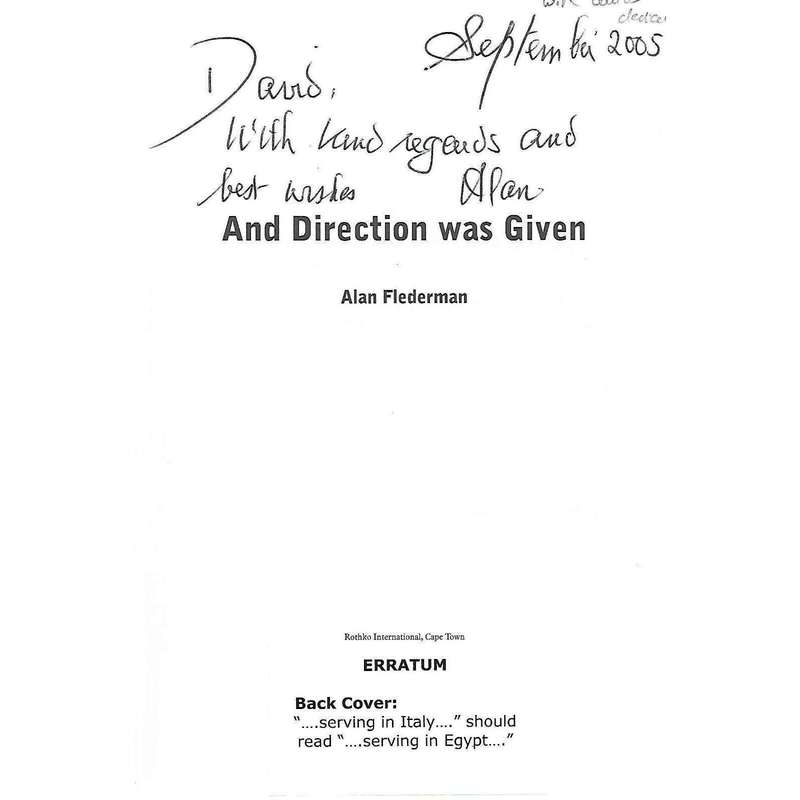 And Direction Was Given (Inscribed by Author) | Alan Flederman
