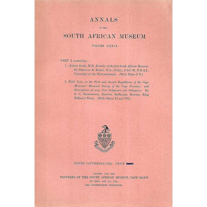 Annals of the South African Museum (Vol. 36) Andrew Smith, Notes on The Cape Museum's Mammal Surv...