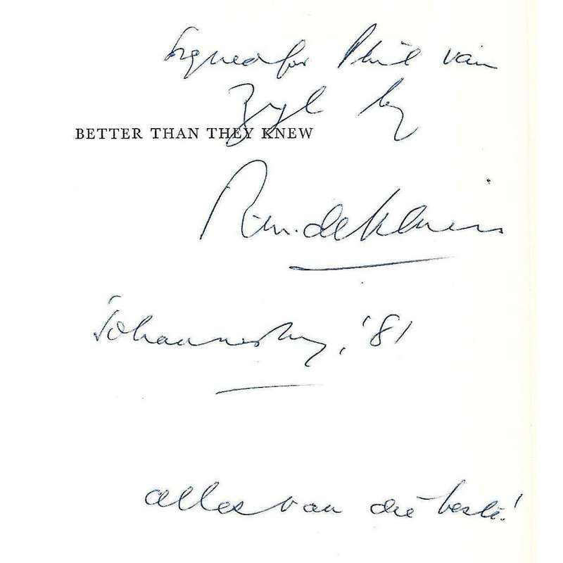 Better Than They Knew (Inscribed by Editor) | R. M. de Villers (Ed.)