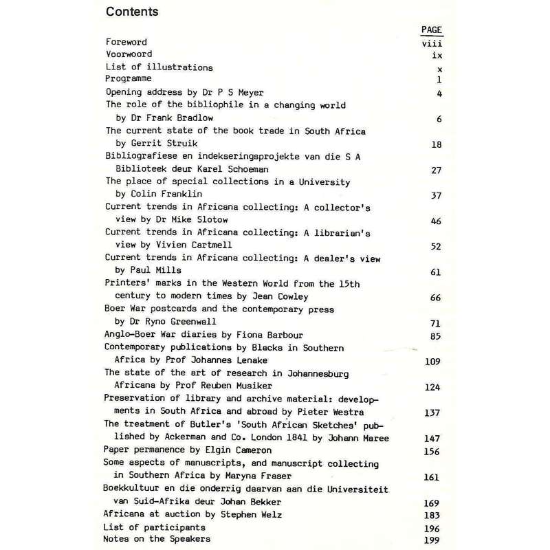 Bibliophilia Africana V (Proceedings of the Fifth South African Conference of Bibliophiles, Novem...