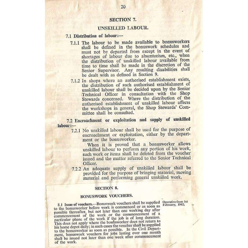 Bonuswork Agreement Number One (With 1962 Amendments Pasted In, Afrikaans and English Edition)
