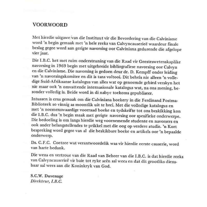 Calvyn en die Skrif | Ds. C. F. C. Coetzee