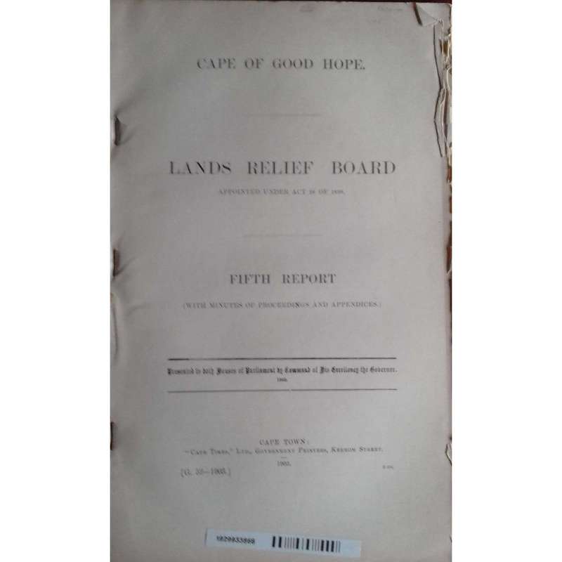 Cape of Good Hope Lands Relief Board (Fifth Report, 1903)