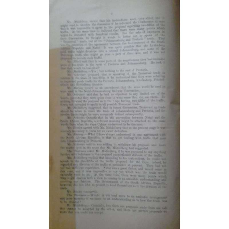 Cape of Good Hope Minutes of Railway Conference Held at Cape Town, April 1895