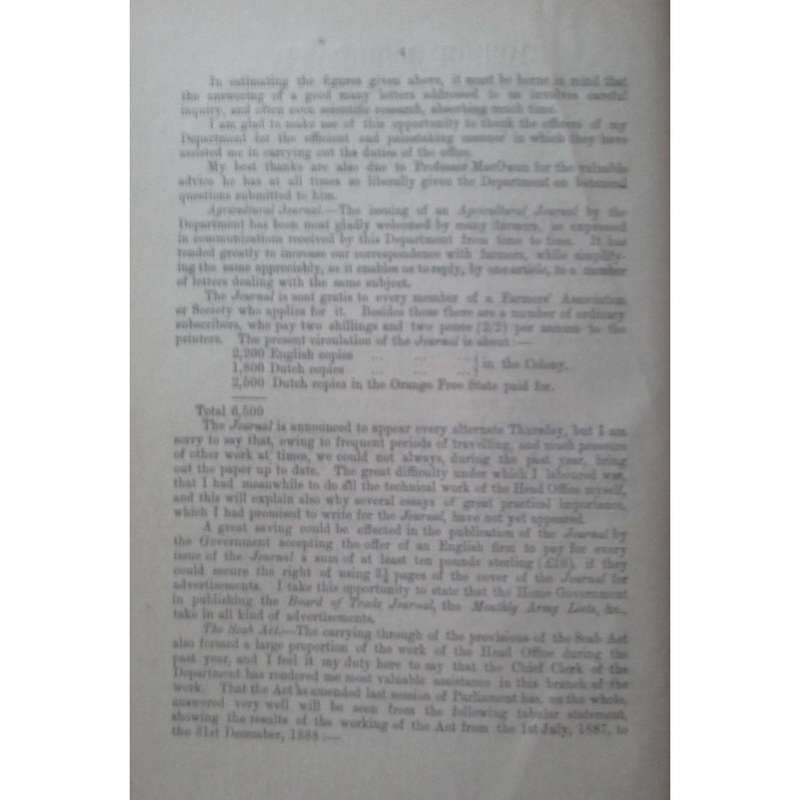 Cape of Good Hope Report of the Department of Agriculture for the Year 1888-89