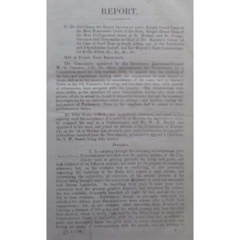 Cape of Good Hope Report of the Scab Disease Commission, 1892-94, and Minutes of Evidence