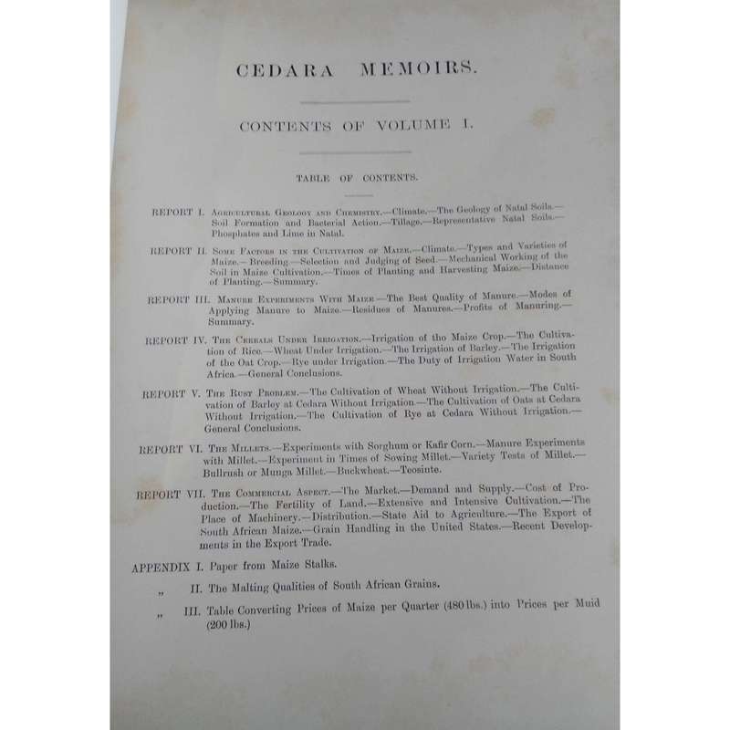 Cedara Memoirs: Cereals in South Africa  (R1'200.00 for 3 Volumes, Published in 1909 - 1912) |  E...