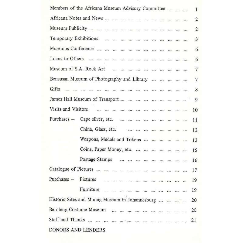 City of Johannesburg Africana Museum (Annual Report 1971)