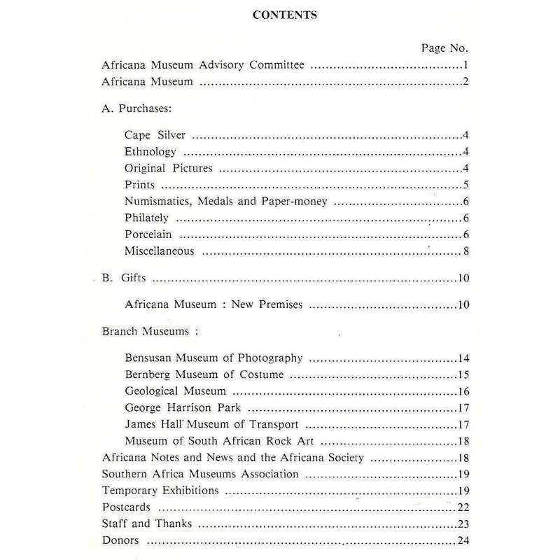 City of Johannesburg Africana Museum (Annual Report 1984)