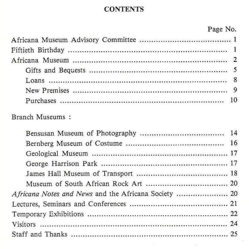 City of Johannesburg Africana Museum (Annual Report 1985)