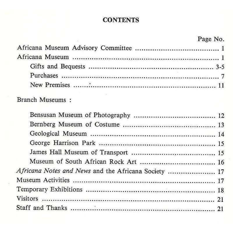 City of Johannesburg Africana Museum (Annual Report 1986)