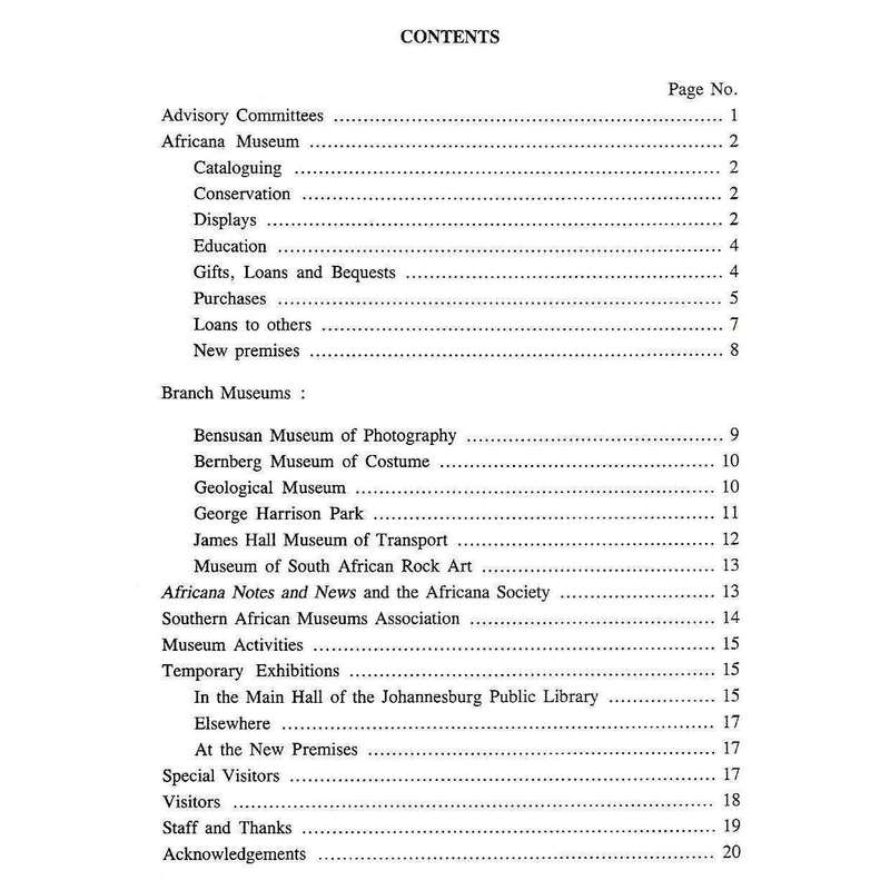 City of Johannesburg Africana Museum (Annual Report 1988)