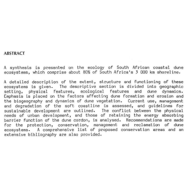 Coastal Dunes of South Africa (South African National Scientific Programmes, Report No. 109) | K....
