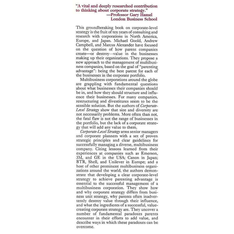 Corporate-Level Strategy: Creating Value in the Multibusiness Company (Signed by the Authors) | M...