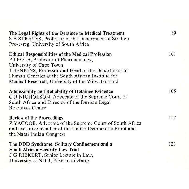 Detention and Security Legislation in S. A. Proceedings of a Conference Held at the University of...