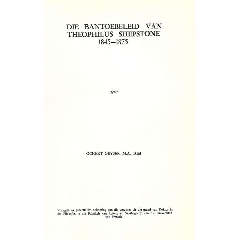 Die Bantoebeleid van Theophilus Shepstone 1845-1875, Die Geskiedenis van Graanbou aan die Kaap 17...