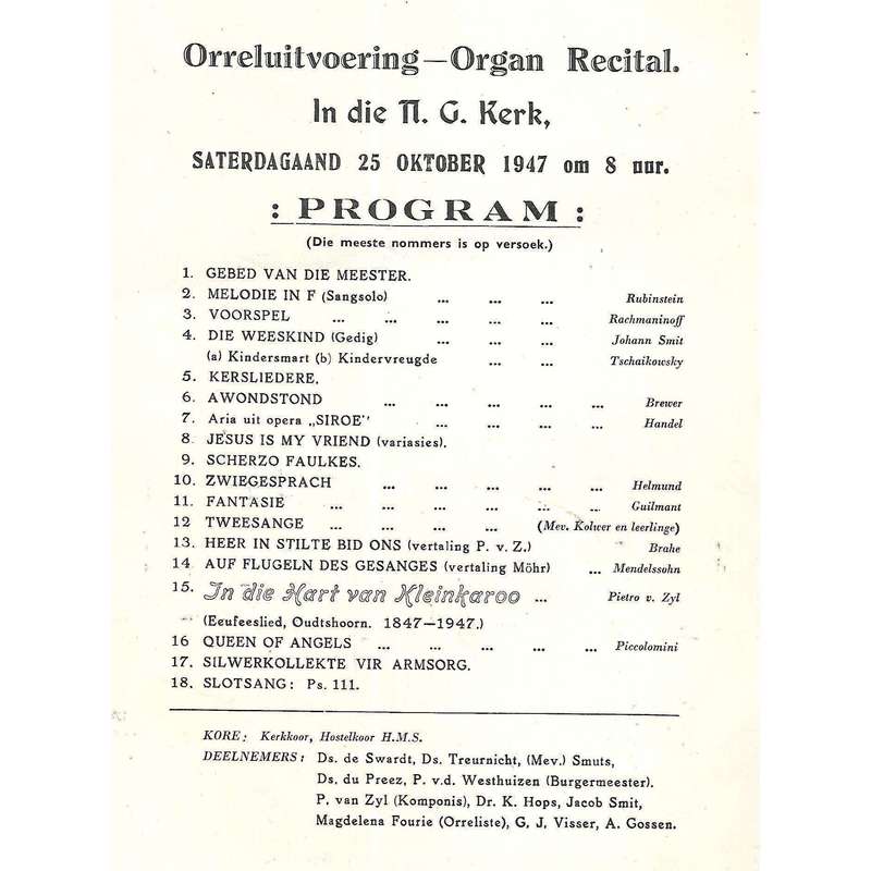 Die Hart van die Kleinkaroo (Eeufeeslied, Oudtshoorn, 1847-1947) | Pietro van Zyl
