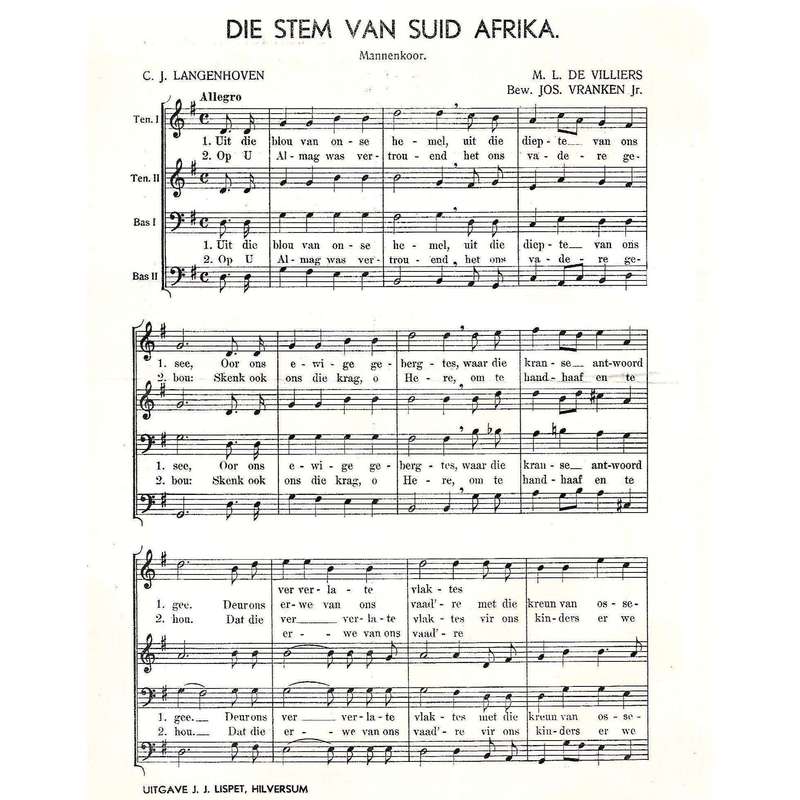 Die Stem van Suid Afrika (Music Score) | C. J. Langenhoven & M. L. de Villiers